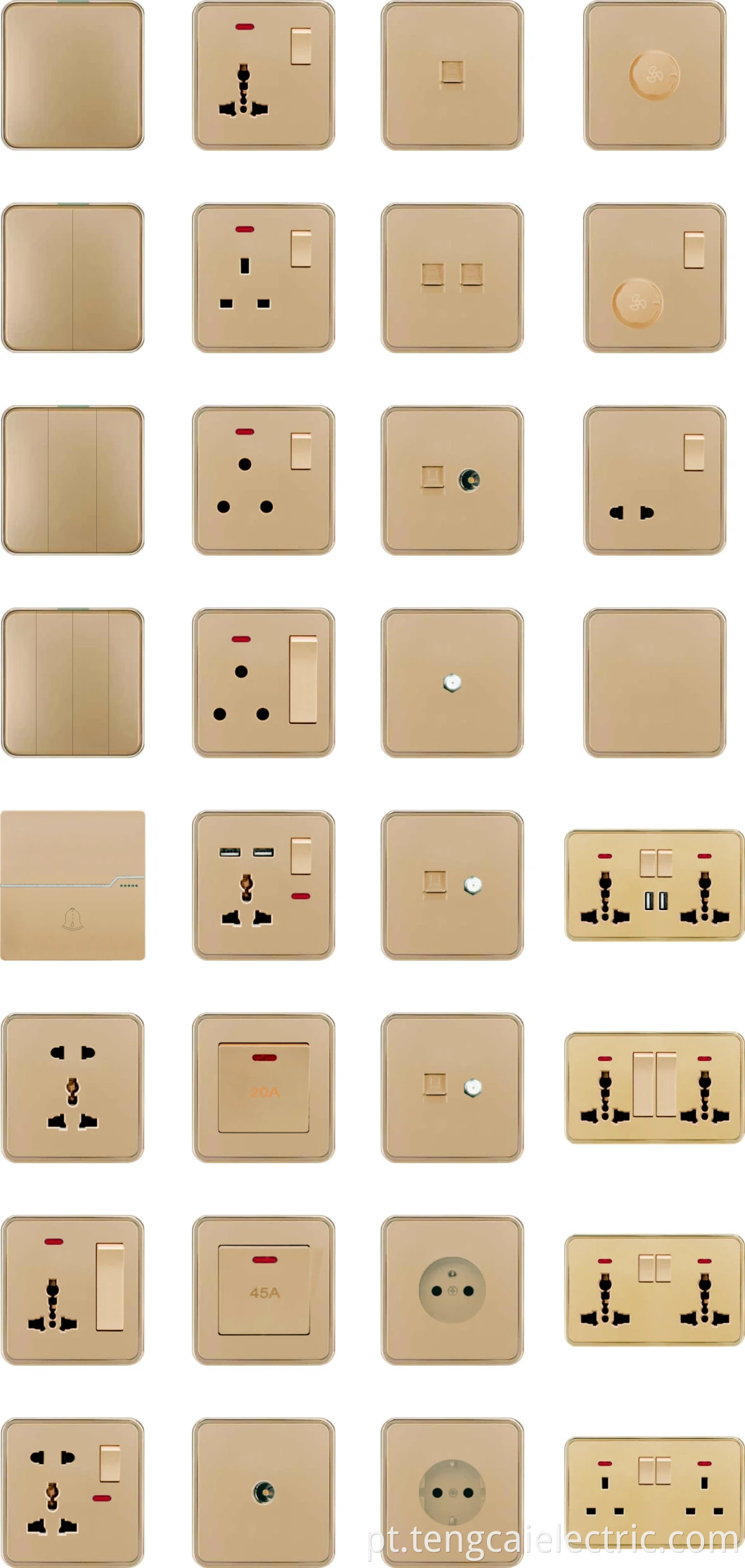 Tomada de interruptor de luz de parede elétrica plástica PC 1 gangue